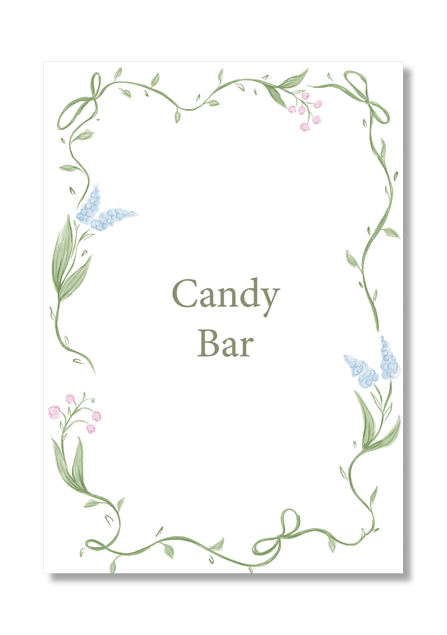 Lámina personalizable Candy Bar con motivos de Flores.. Tamaño A5.