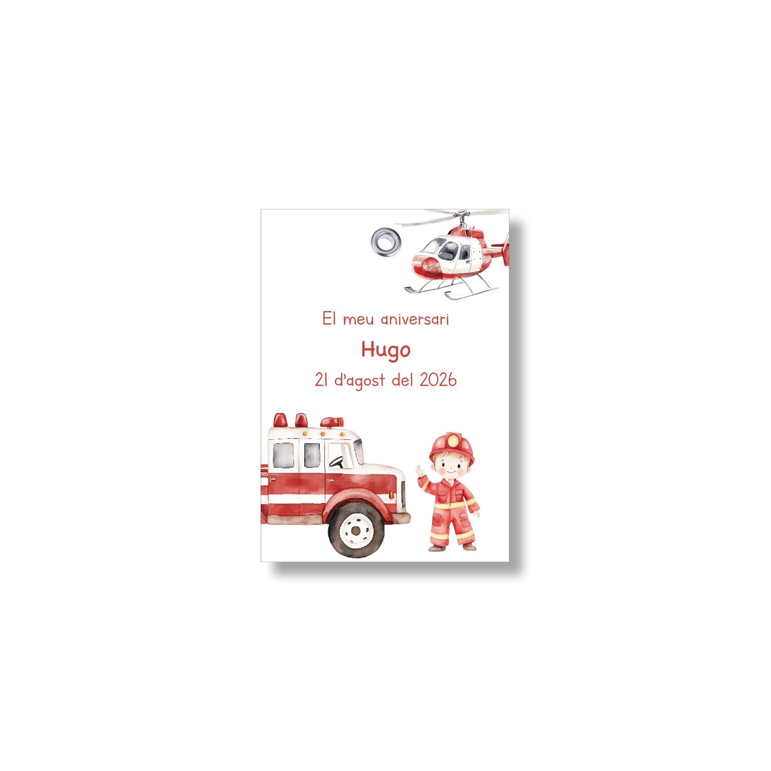 Etiqueta personalizable con motivos de bomberos. Tamaño 55x80 mm.