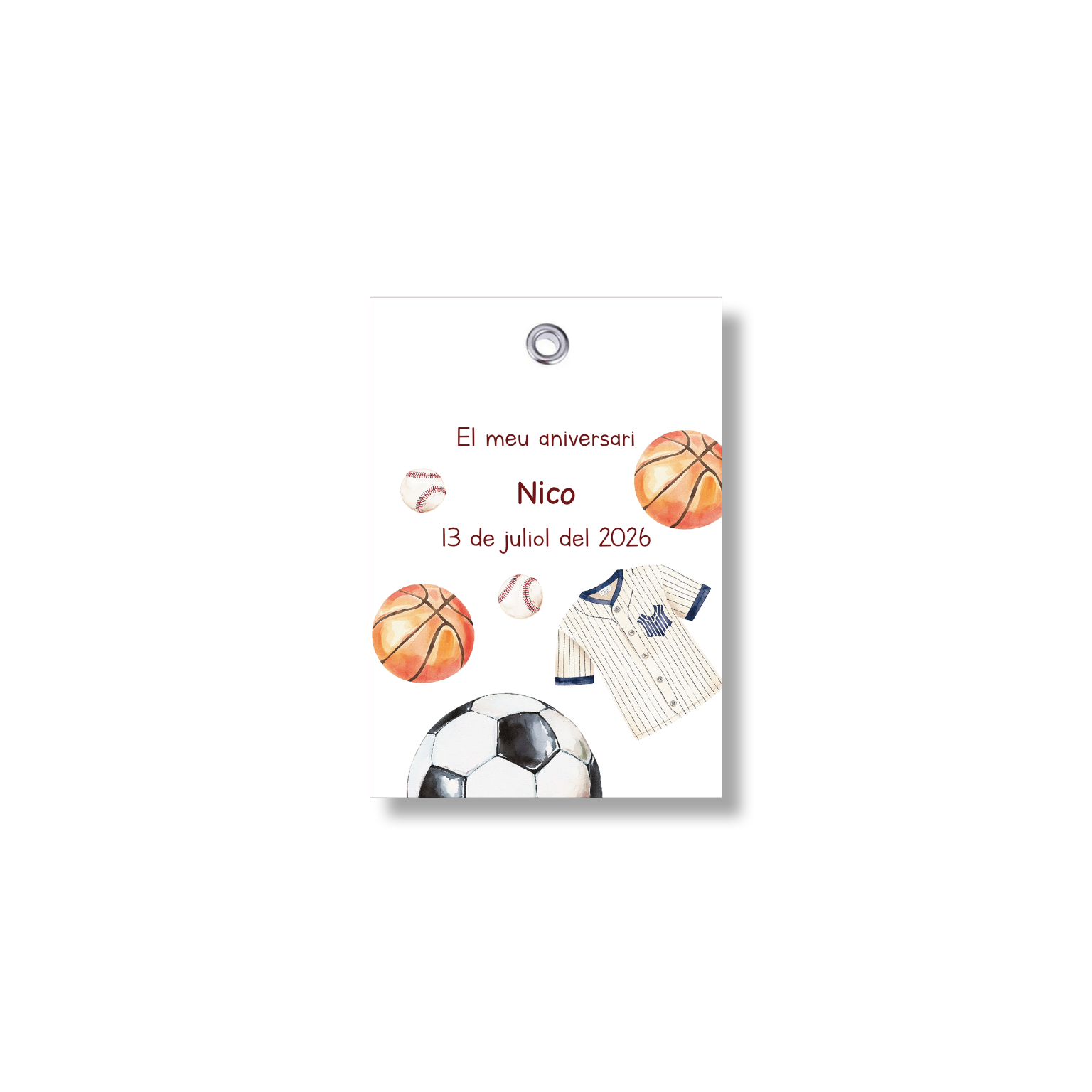 Customizable tag with sports motifs. Size 55x80 mm.