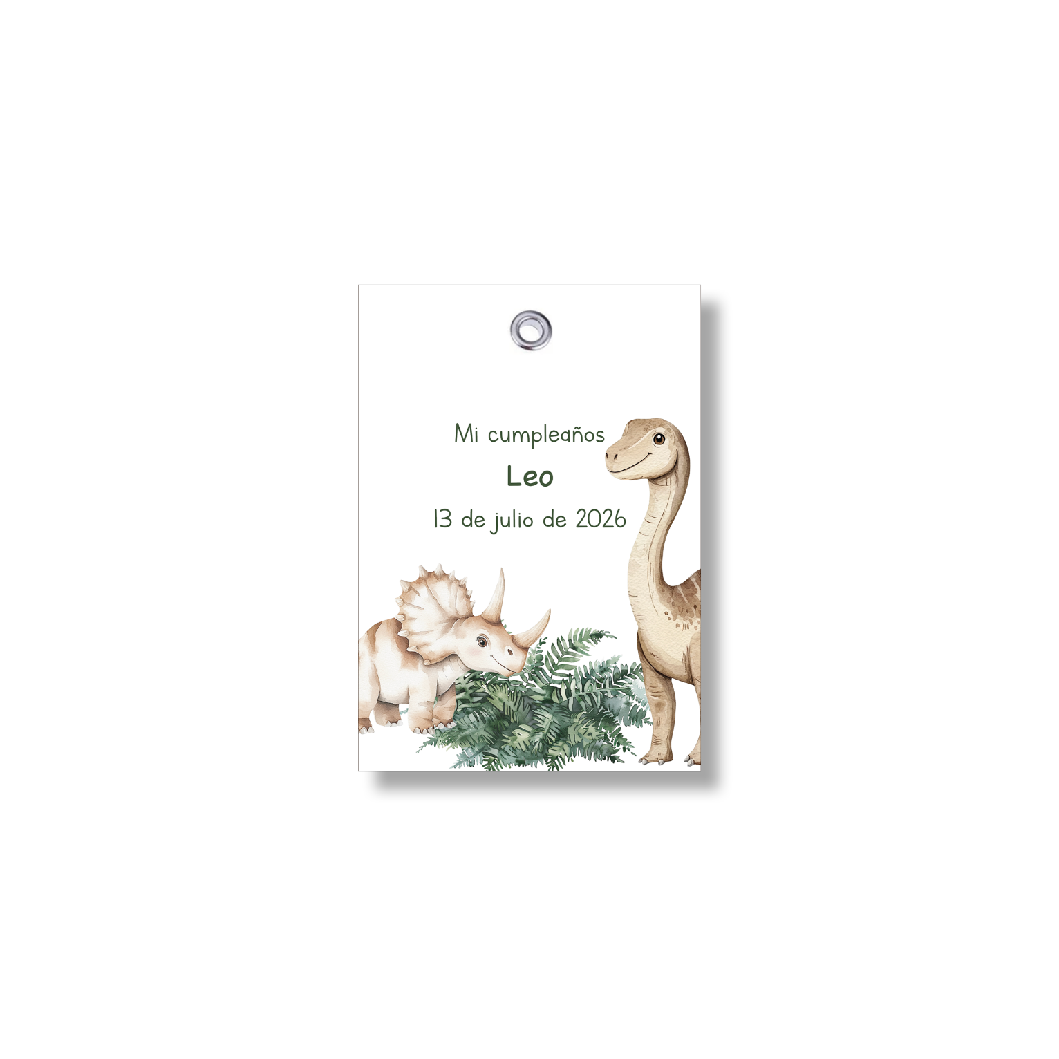 Etiqueta personalizable con motivos de dinosaurios. Tamaño 55x80 mm.