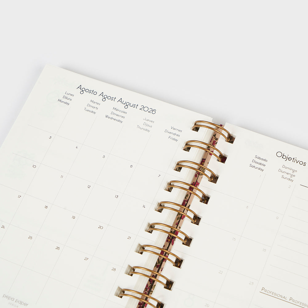 Agenda 2026 A6 Semana Vista (12 meses) - Floral Roses