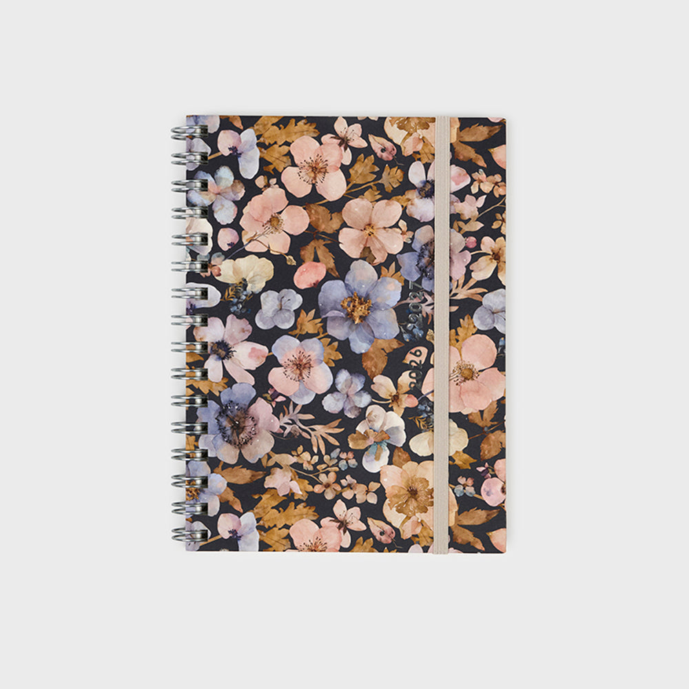 Agenda académica A5 2026-27 - Pressed Flowers Dark