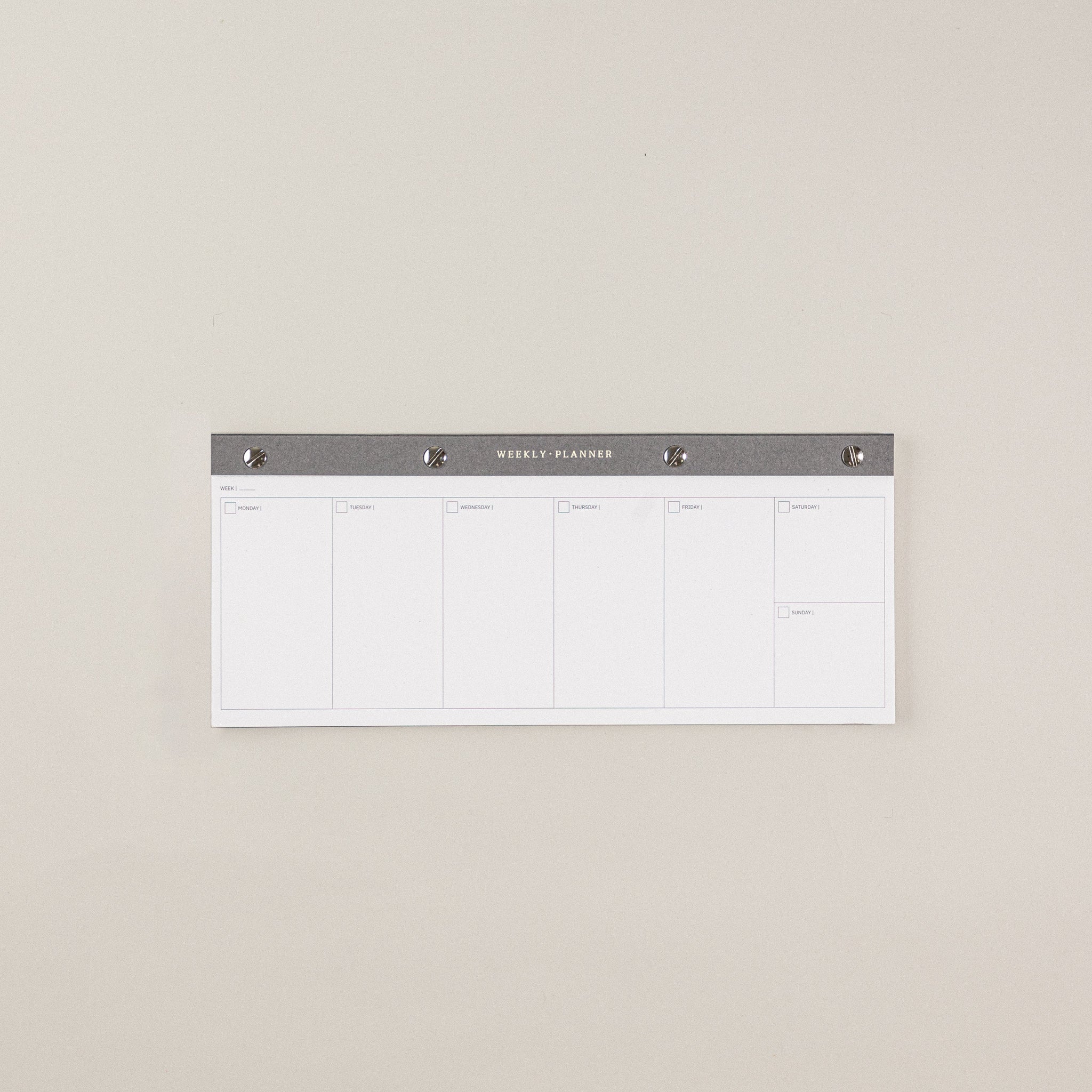 Planificador de bloc semanal, para planear tu semana en una libreta panorámica o formato panorámico con diseño elegante y materiales sostenibles.
