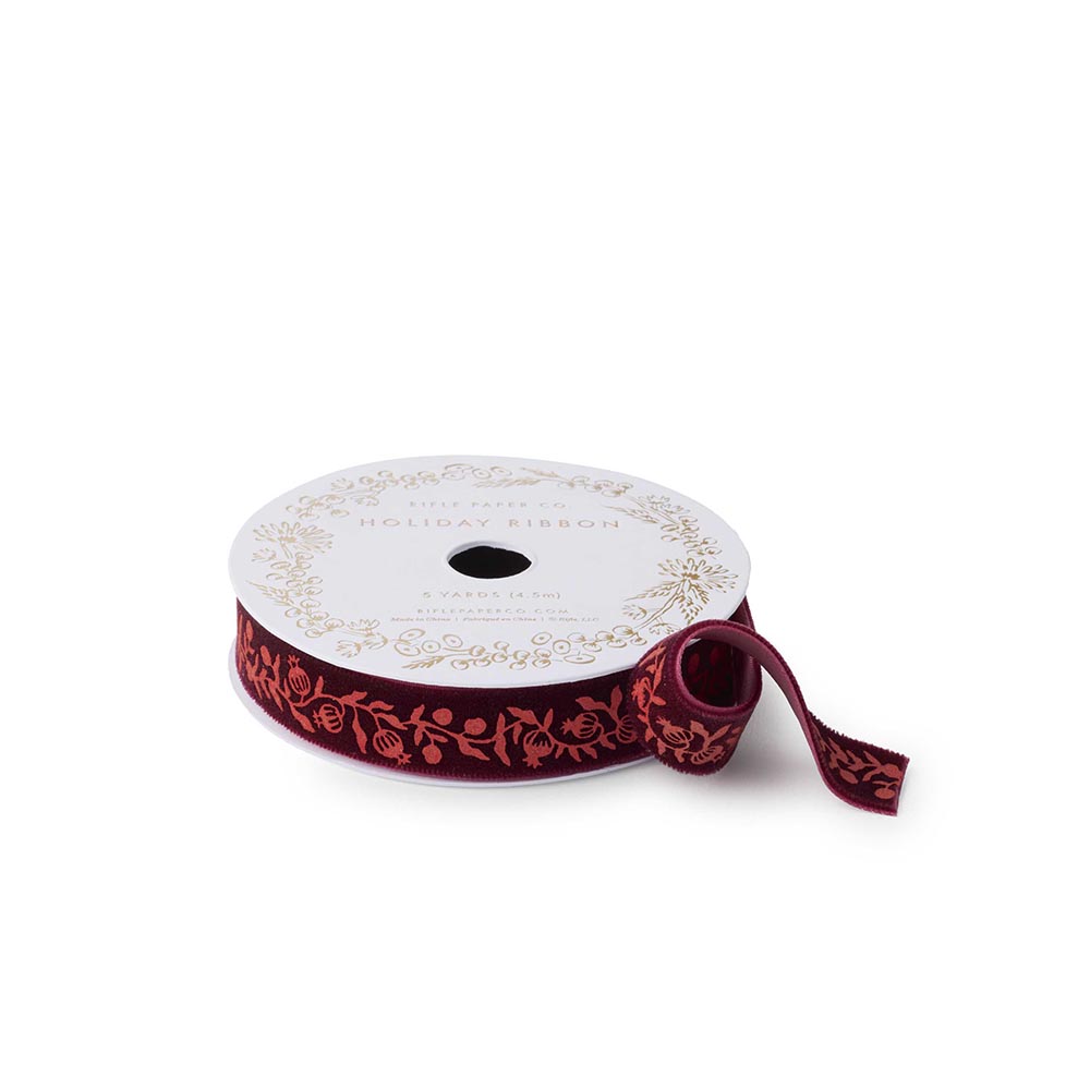 Cinta de Navidad Christmastide Pomegranate Velvet - Rifle Paper