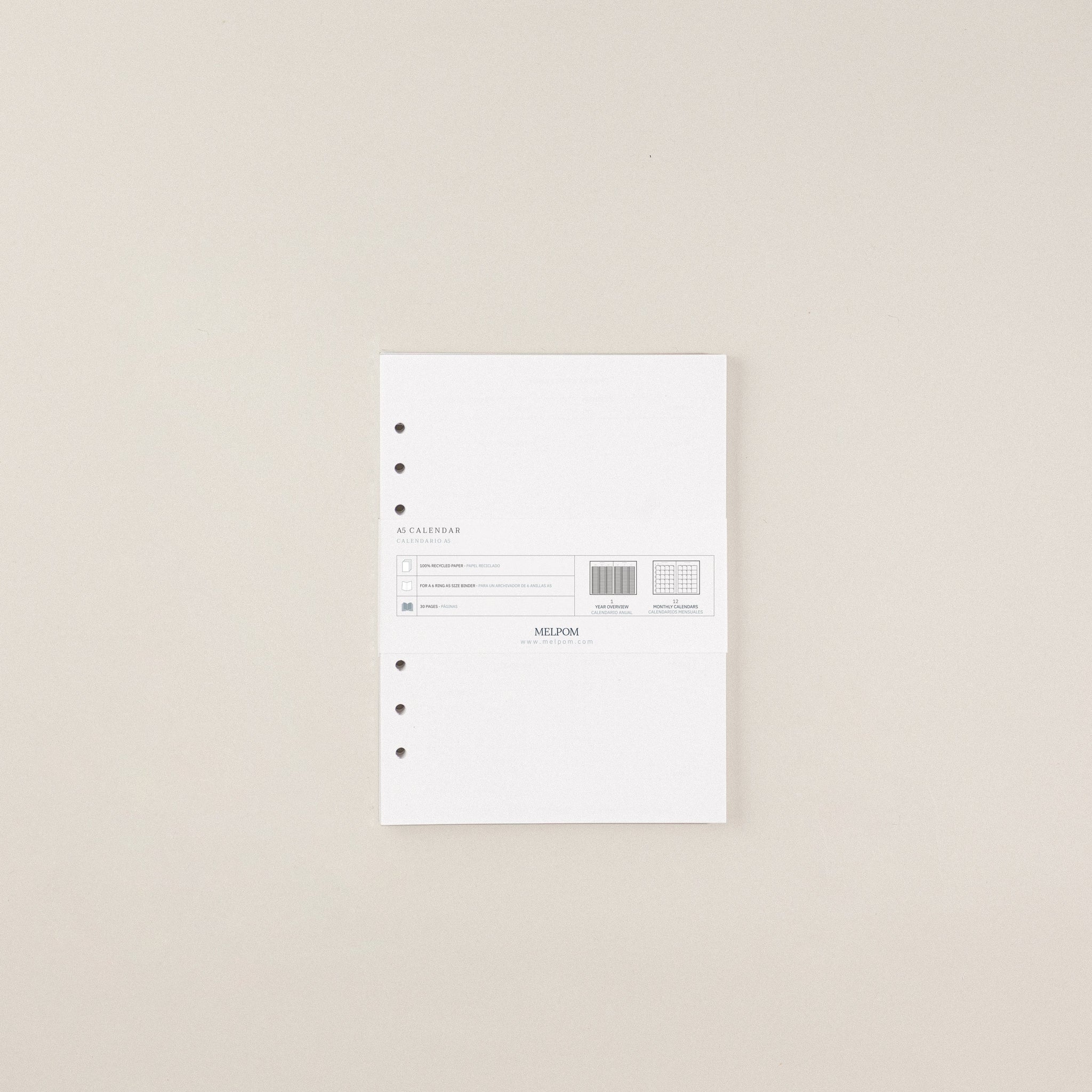 Recambio de papel reciclable con planificador mensual sin fechas pack