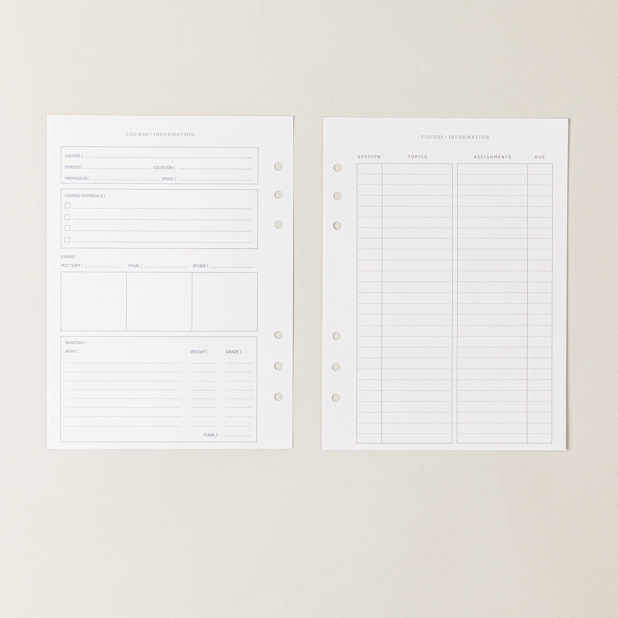 Recambio de papel reciclable con asignaturas para organizacion