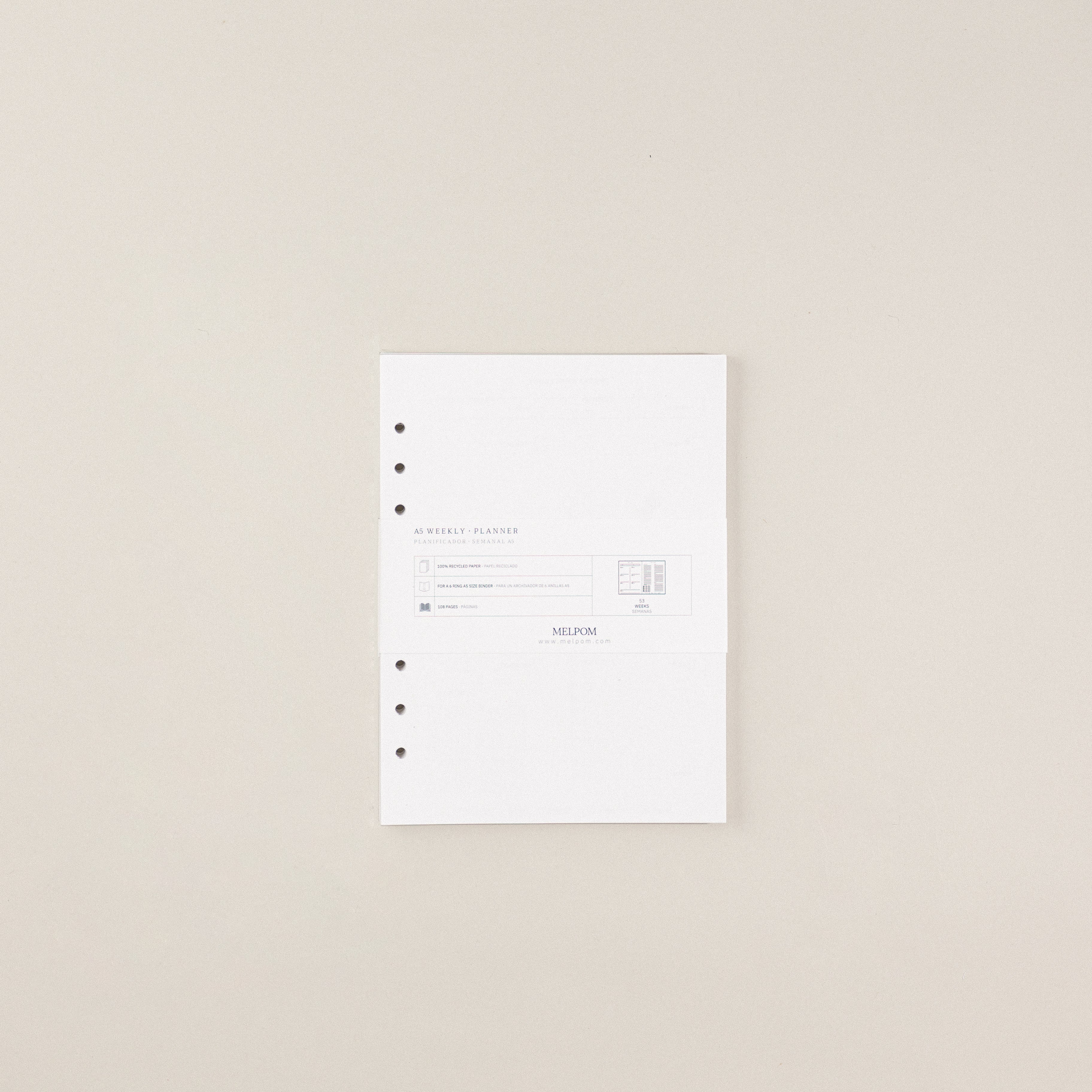 Recambio de papel reciclable con planificador semanal sin fechas pack