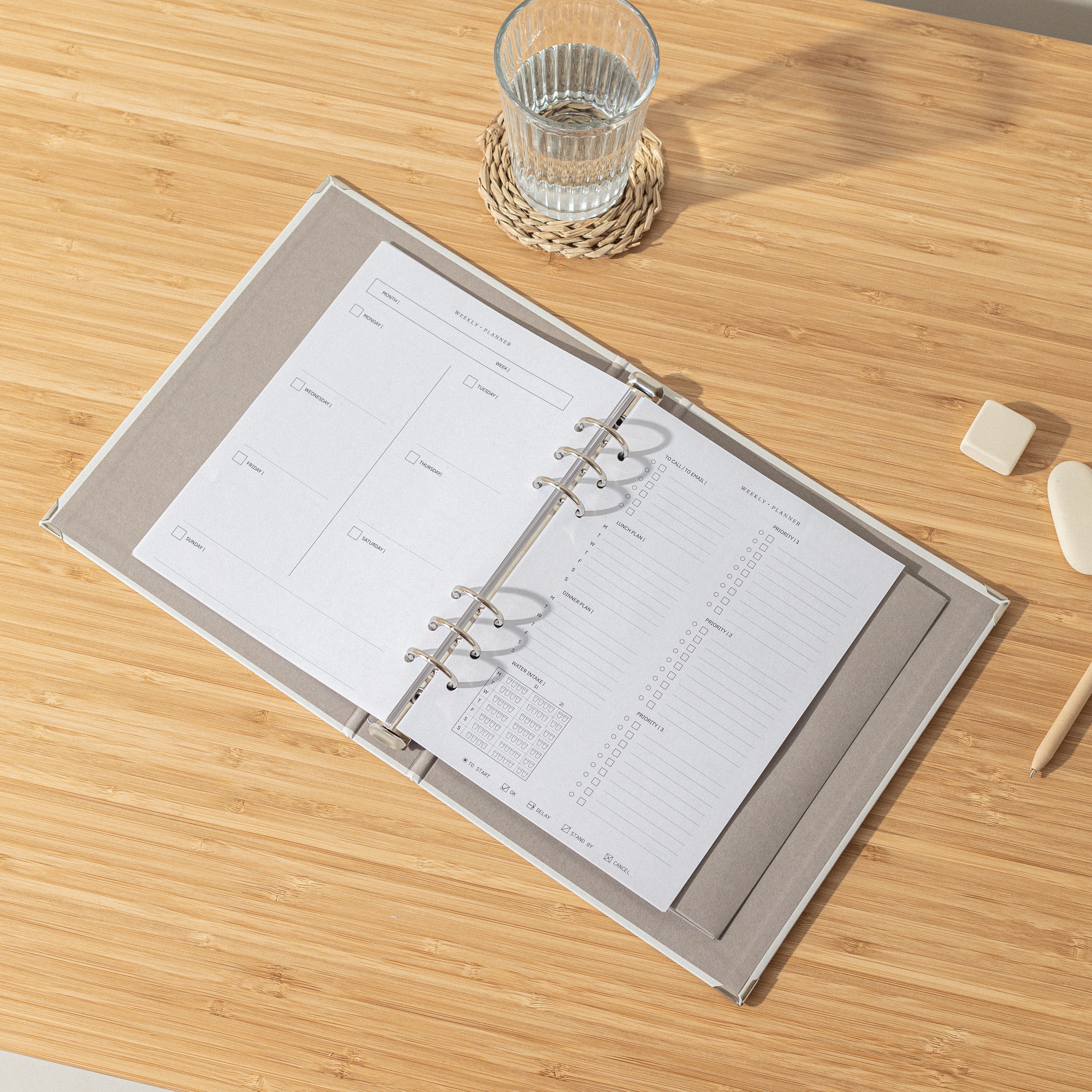 Recambio de papel reciclable con planificador semanal sin fechas