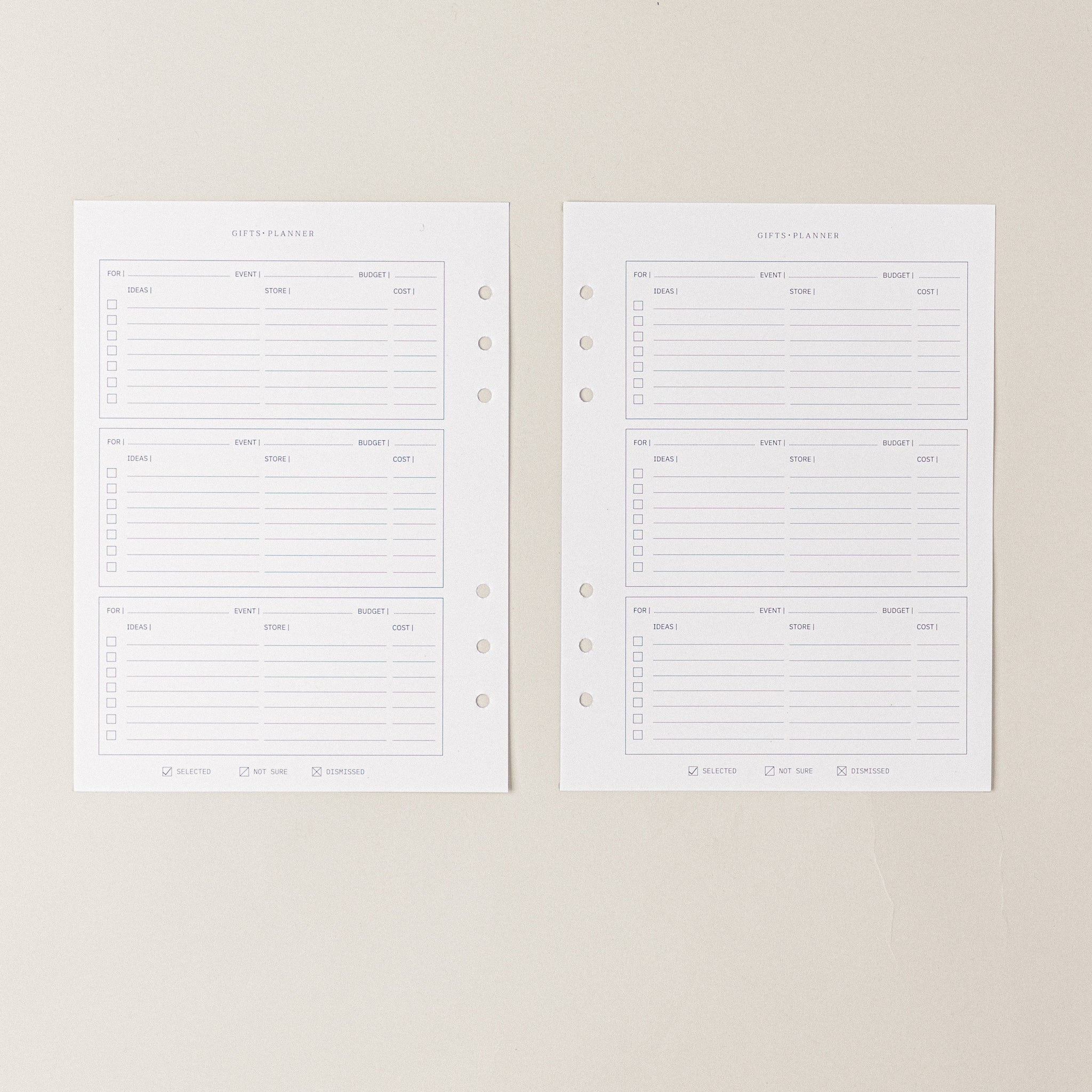 Recambio de papel reciclable para planear regalos para agenda