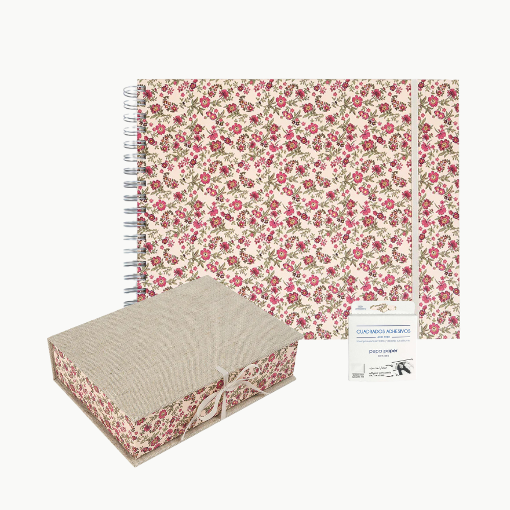 Pack Álbum Wyro Grande + Cuadrados Adhesivos + Caja Desk A5 (Floral Roses)