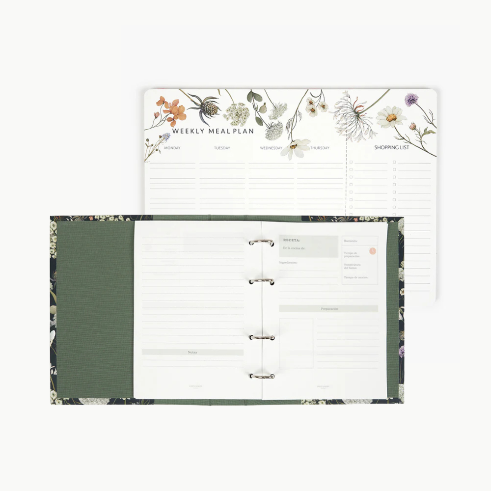 Pack Cocina "Wild Flowers" I Planificador Menús + Carpesano Recetas + Recambio Interior
