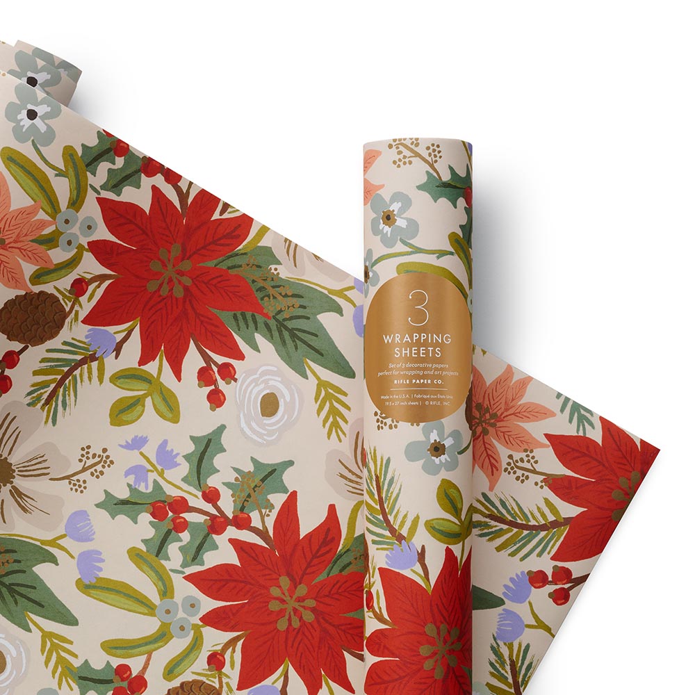 Hojas papel de regalo Navidad Poinsettia - Rifle Paper Co
