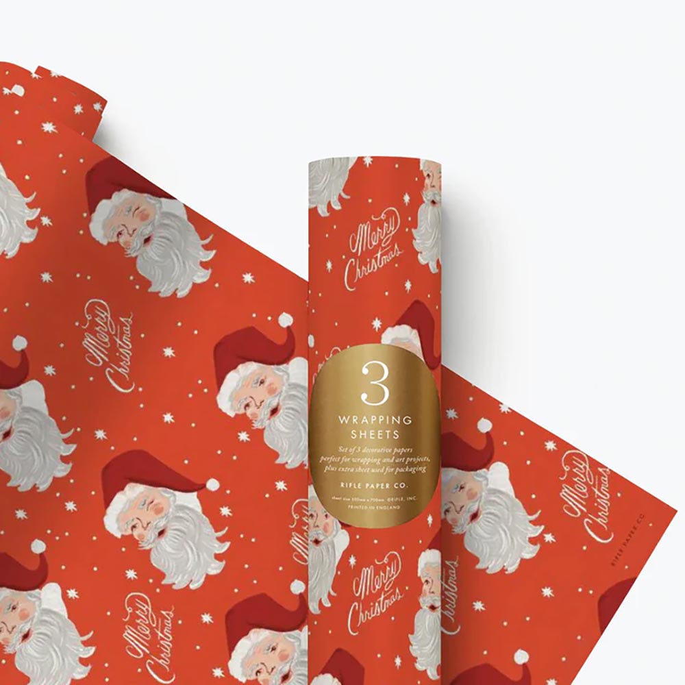 Hojas papel de regalo Navidad Santa - Rifle Paper Co