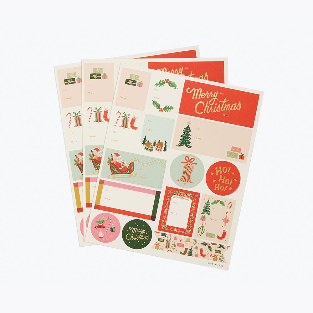 Set de 3 Hojas de Stickers de Navidad Deck the Halls - Rifle Paper Co