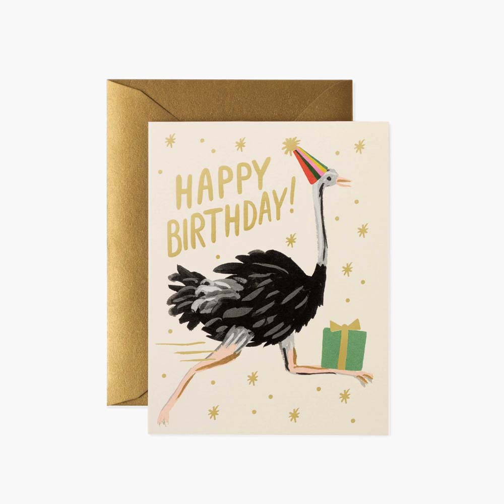 Tarjeta postal felicitación cumpleaños Avestruz - Rifle Paper