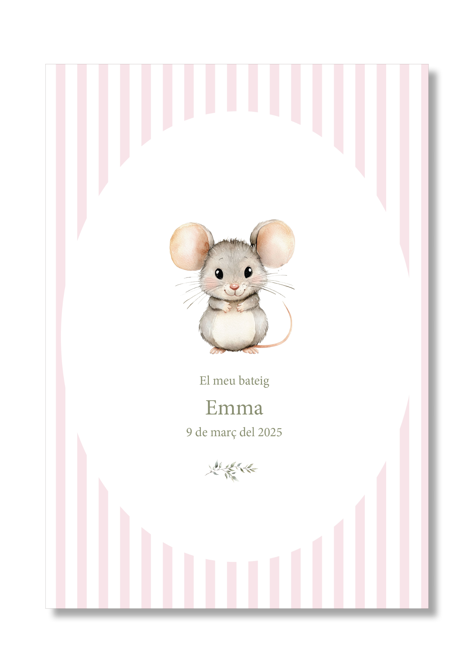 Lámina bautizo personalizable Bienvenida Rayas Animales.Tamaño A5.