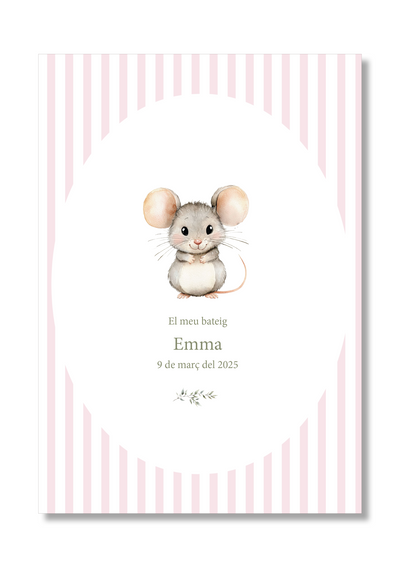Lámina bautizo personalizable Bienvenida Rayas Animales.Tamaño A5.