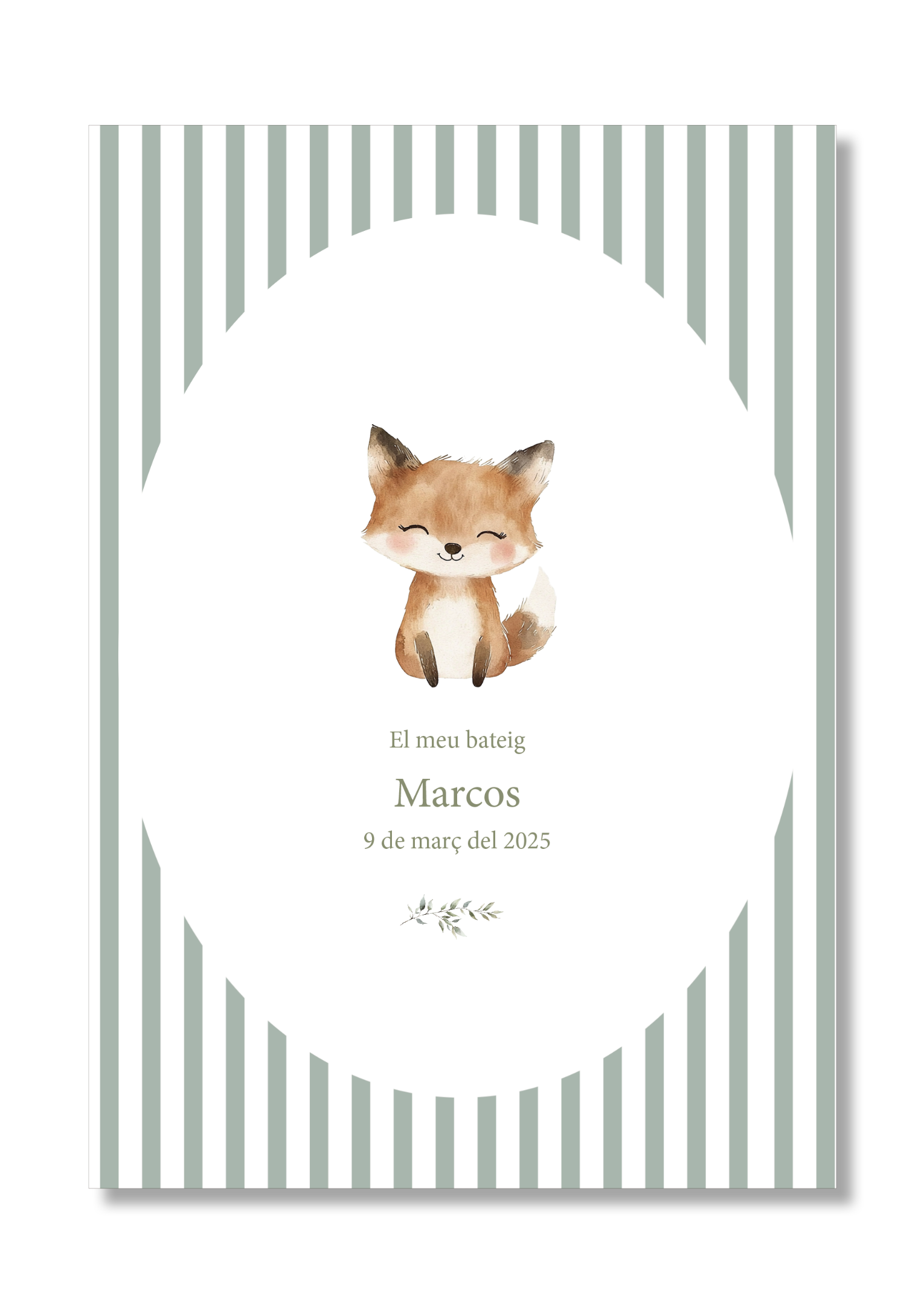Lámina bautizo personalizable Bienvenida Rayas Animales.Tamaño A5.
