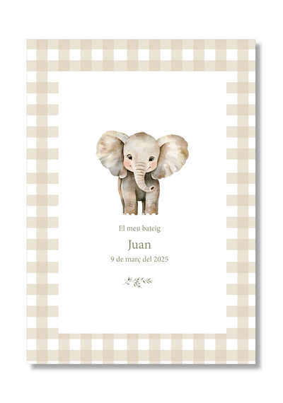 Lámina bautizo personalizable Bienvenida Vichy Animales.Tamaño A5.