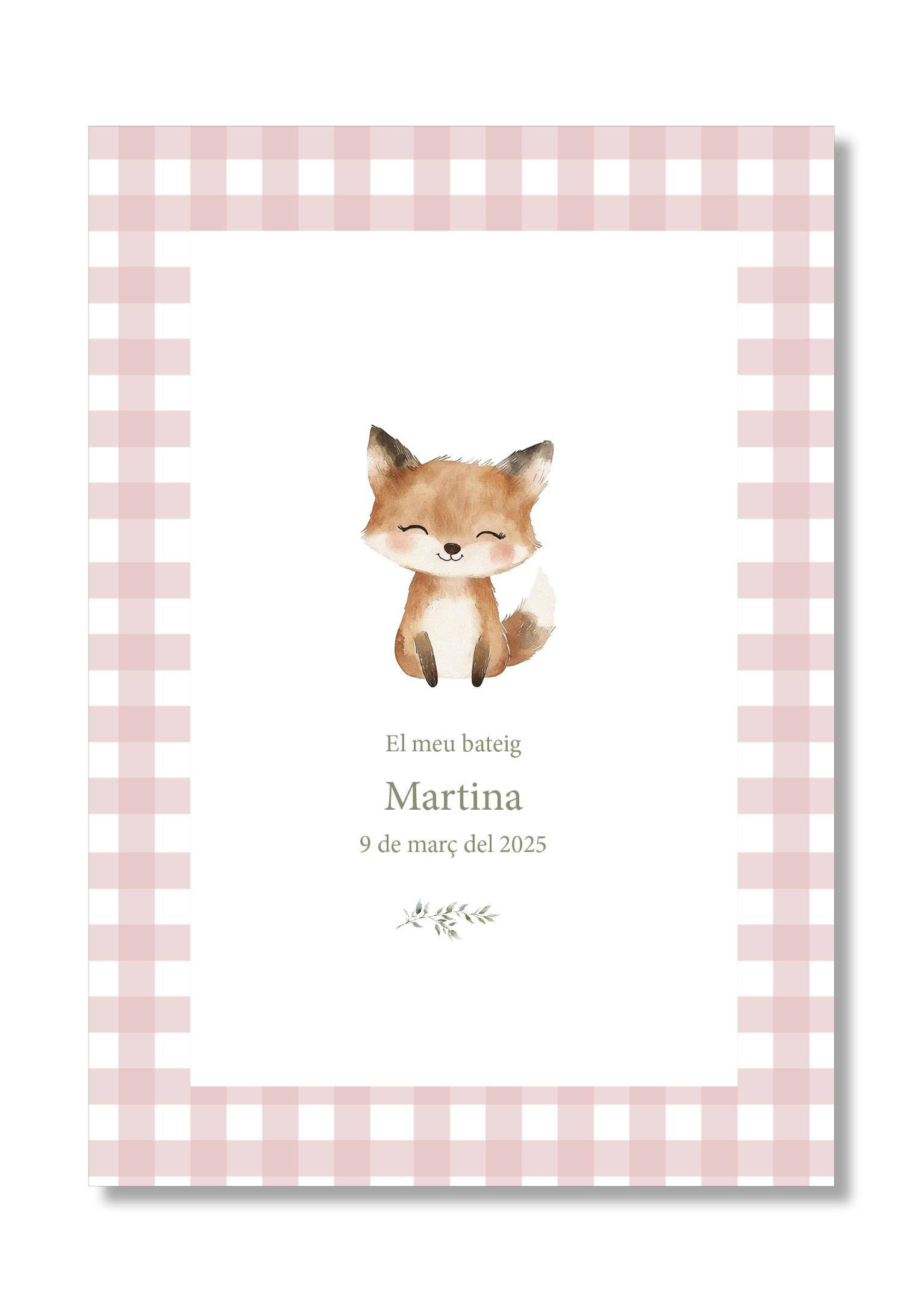 Lámina bautizo personalizable Bienvenida Vichy Animales.Tamaño A5.