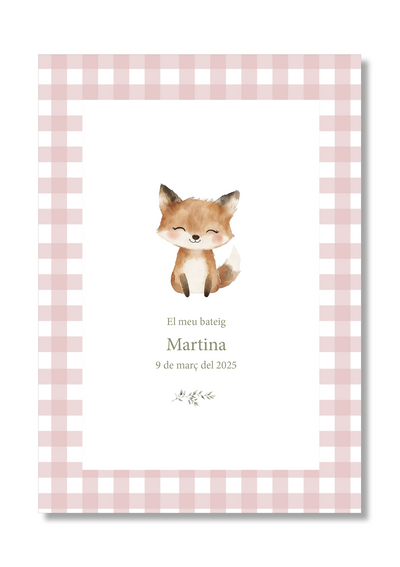 Lámina bautizo personalizable Bienvenida Vichy Animales.Tamaño A5.