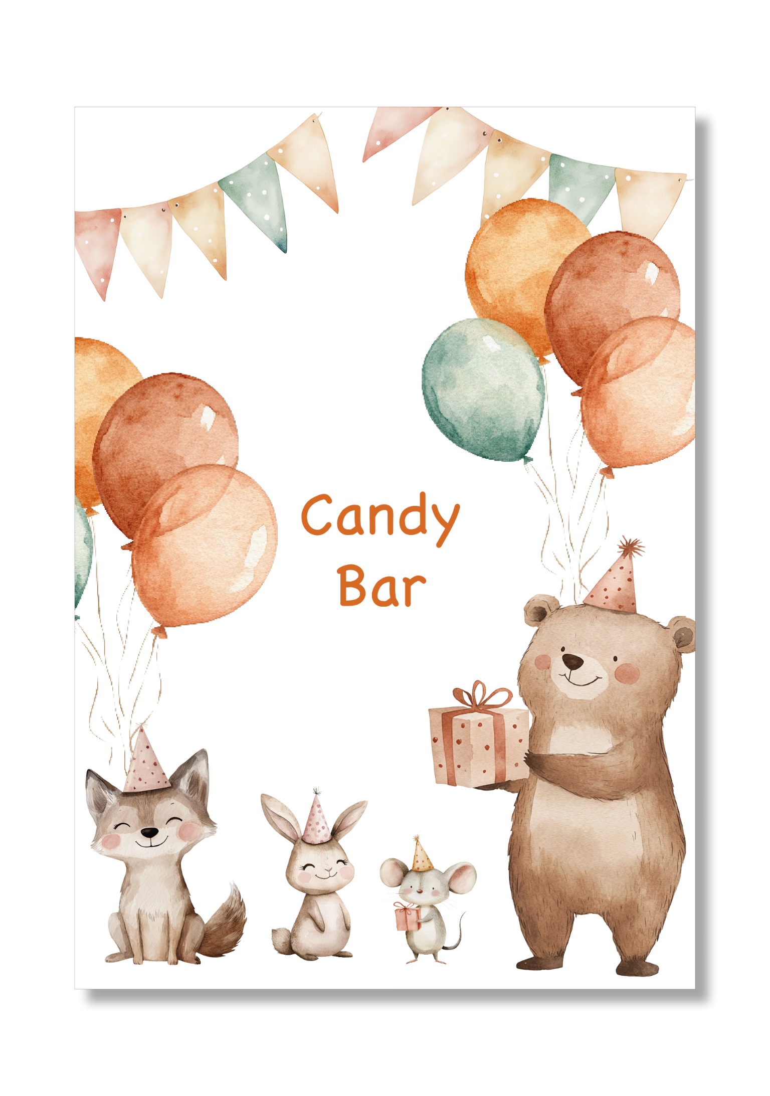 Lámina personalizable Candy Bar con motivos de animales. Tamaño A5.