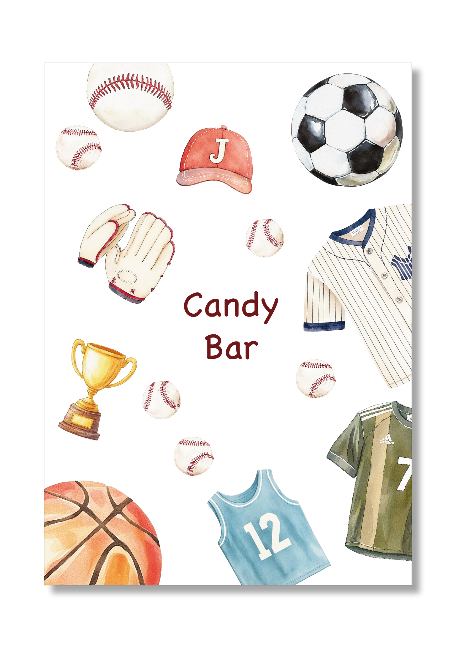 Lámina personalizable Candy Bar con motivos de deportes. Tamaño A5.