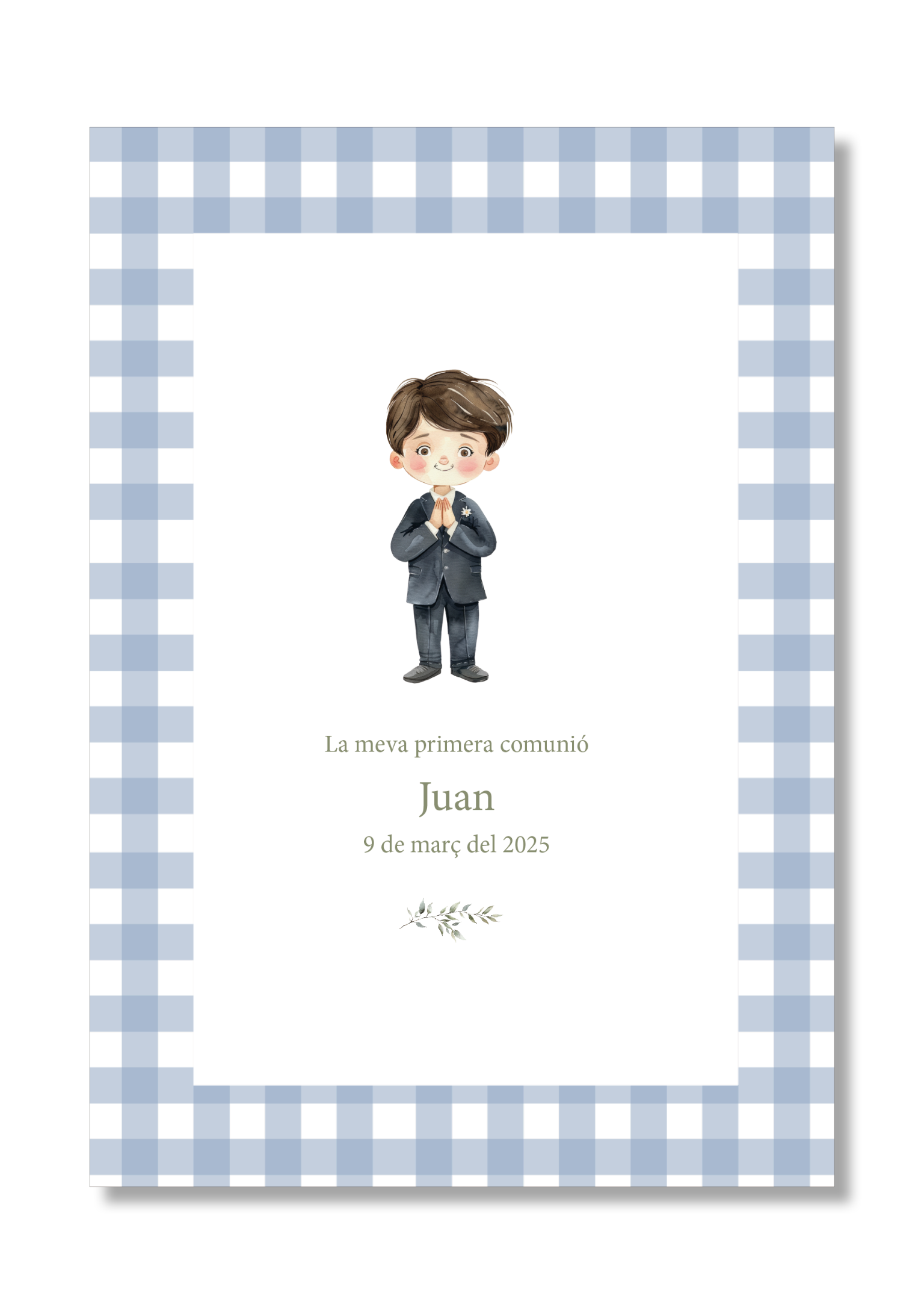 Customizable Vichy communion print. A5 size.