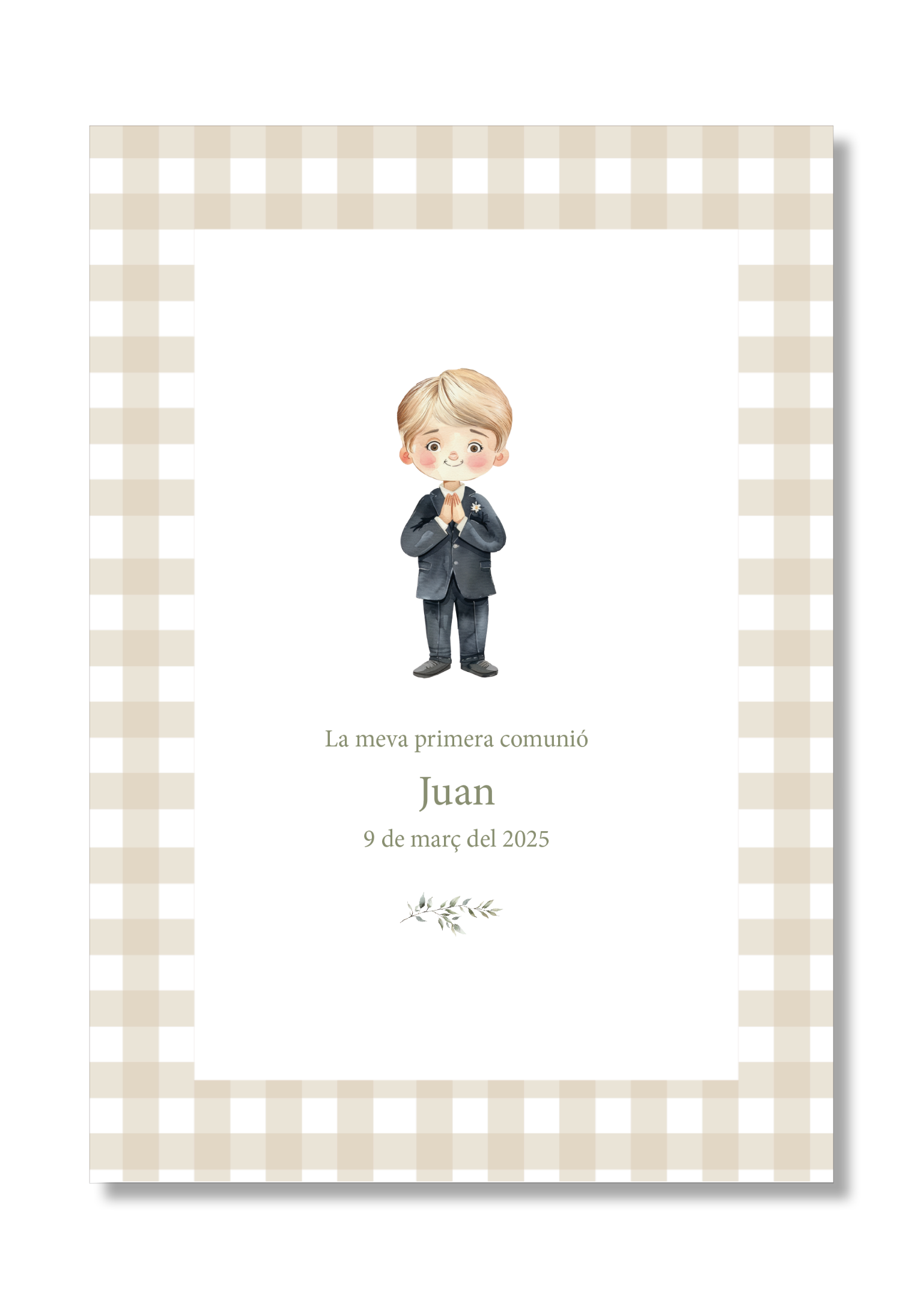 Customizable Vichy communion print. A5 size.