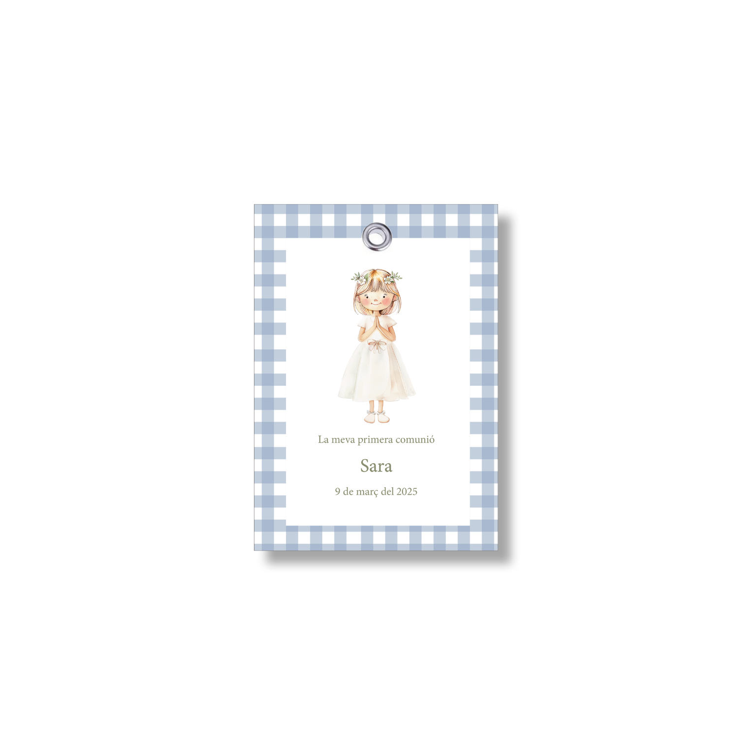 Customizable Vichy communion label. Size 55x80mm.