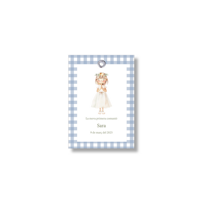 Customizable Vichy communion label. Size 55x80mm.