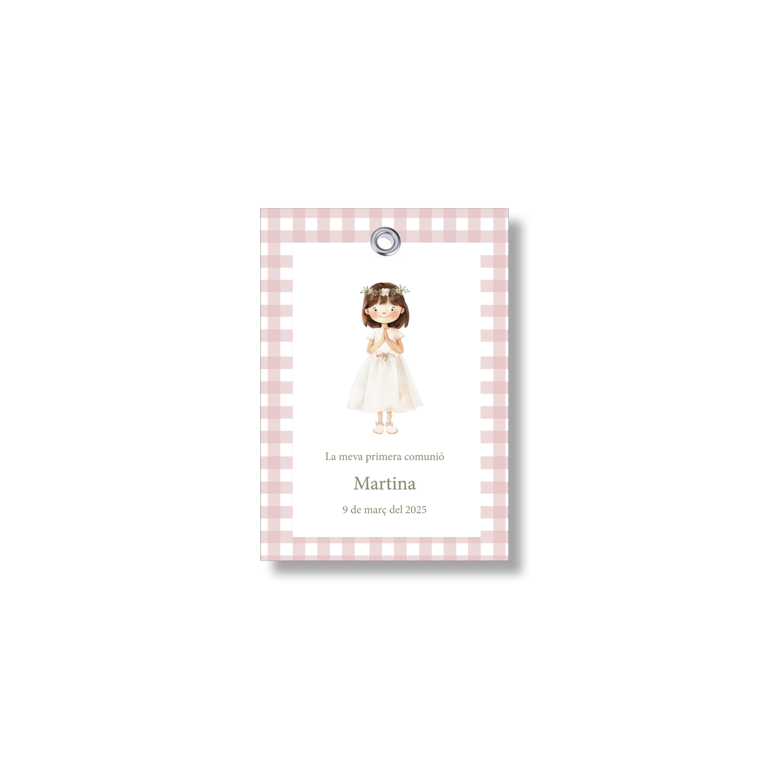 Customizable Vichy communion label. Size 55x80mm.