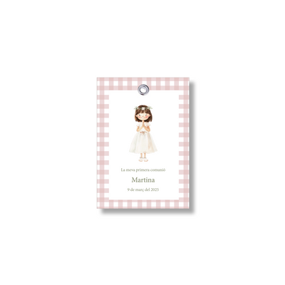 Customizable Vichy communion label. Size 55x80mm.
