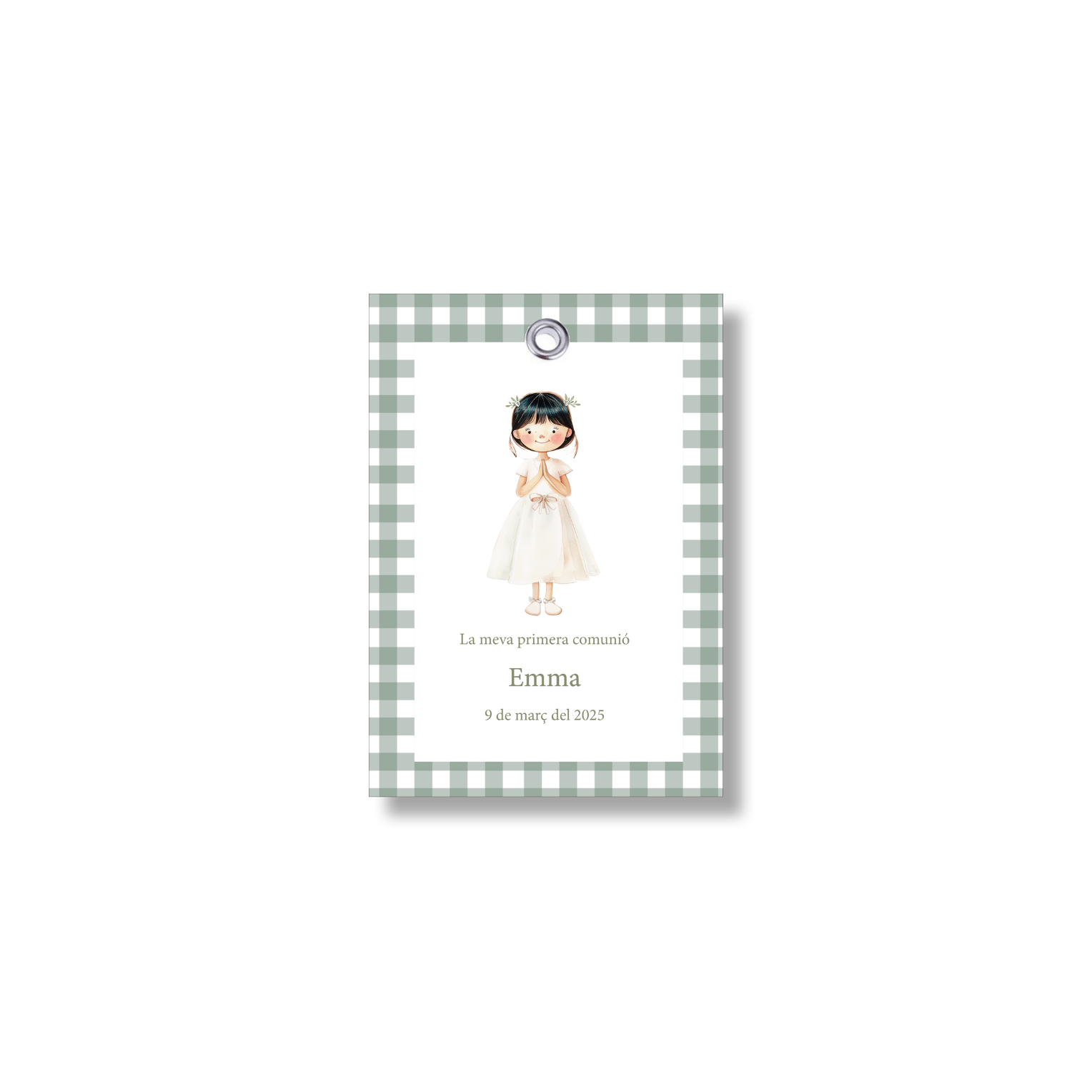 Customizable Vichy communion label. Size 55x80mm.