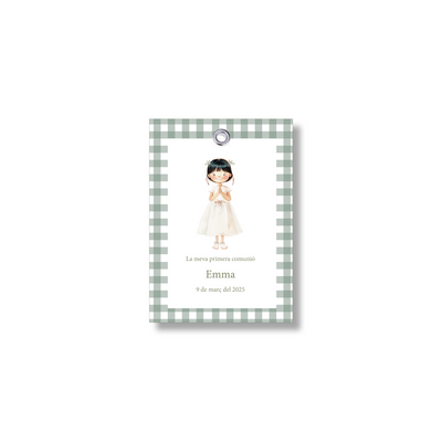 Customizable Vichy communion label. Size 55x80mm.