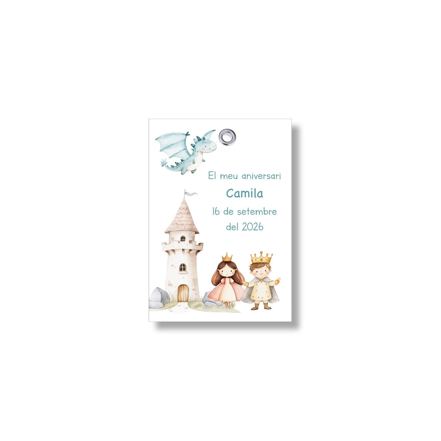 Etiqueta personalizable con motivos de princesas y príncipes. Tamaño 55x80 mm.