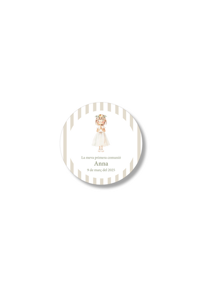 Customizable Communion Stickers Stripes. 60 mm diameter.