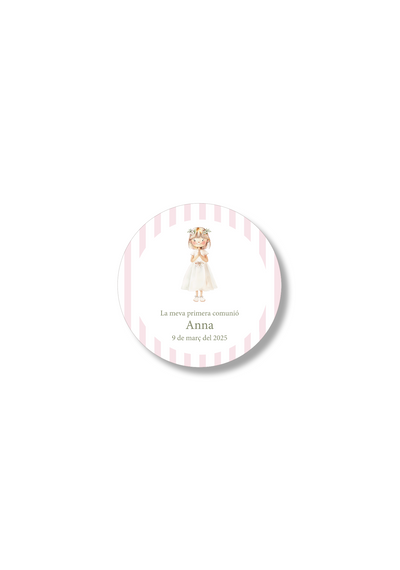 Customizable Communion Stickers Stripes. 60 mm diameter.
