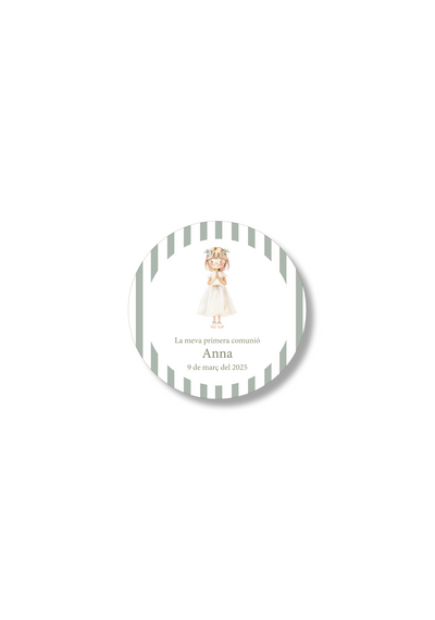 Customizable Communion Stickers Stripes. 60 mm diameter.