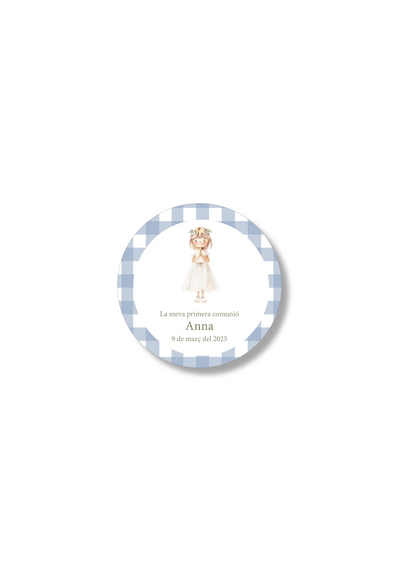 Vichy customizable communion stickers. 60 mm diameter.
