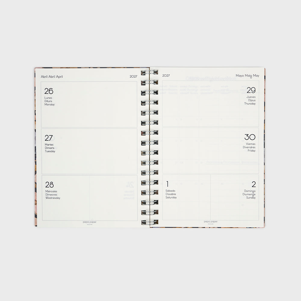 Agenda académica A5 2026-27 - Pressed Flowers Dark