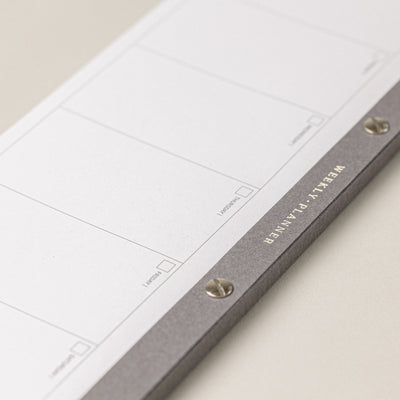 Planificador de bloc semanal, para planear tu semana en una libreta panorámica o formato panorámico con diseño elegante y materiales sostenibles.