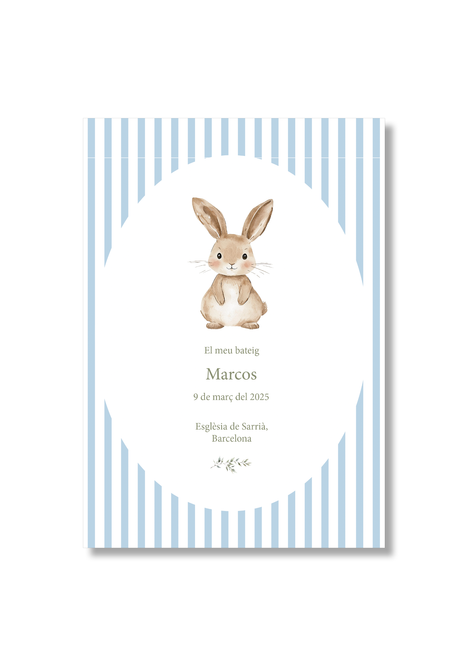 Recordatorio  bautizo personalizable Rayas Animales. Tamaño 80 x 120 mm.