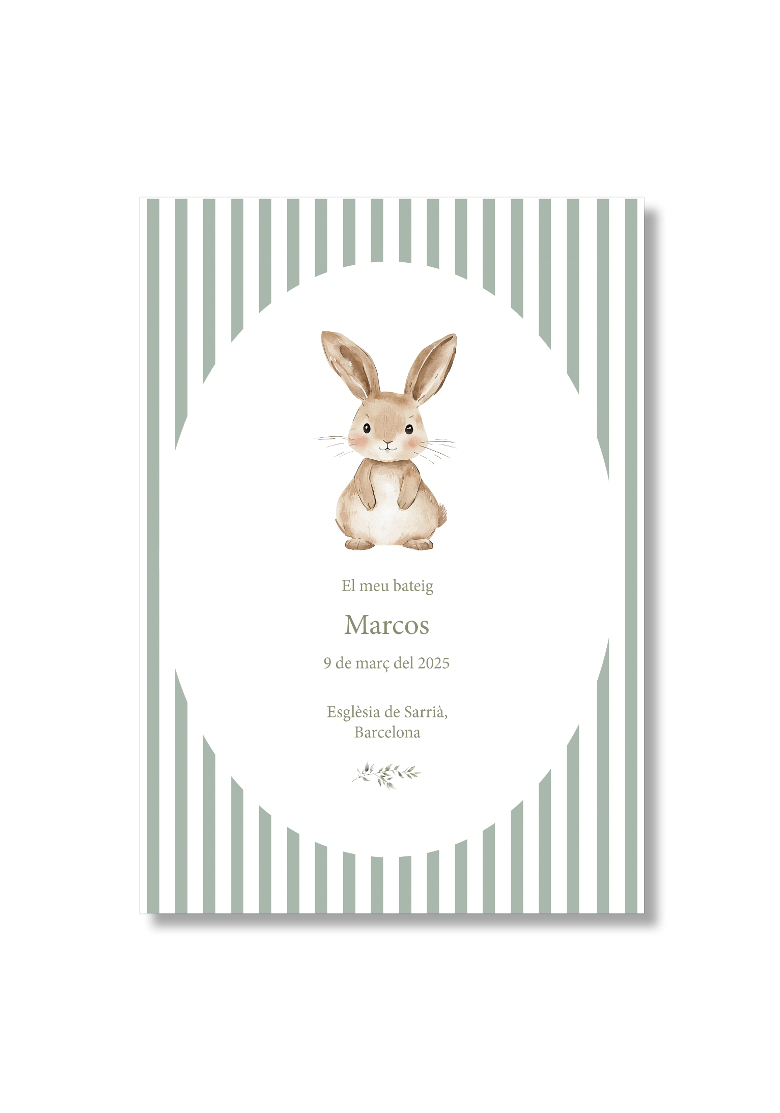 Recordatorio  bautizo personalizable Rayas Animales. Tamaño 80 x 120 mm.