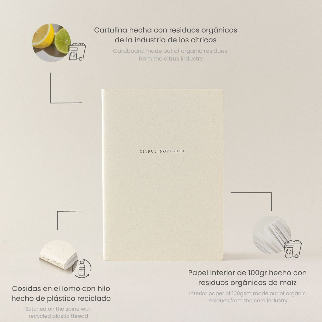 Pequeña libreta de notas de papel de cítricos