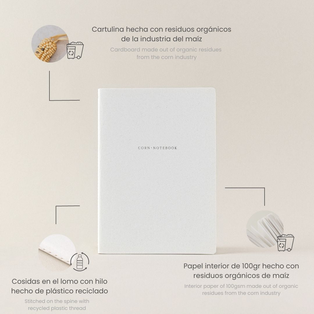 Pequeña libreta de notas de papel de maíz