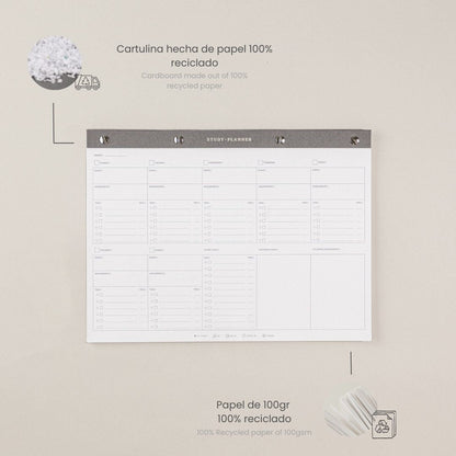 Mi bloc de notas con planificador de estudios para trabajo en tus métodos y organización de estudios. Para una planificación de estudio, con un to do list en un bloc de notas A4.