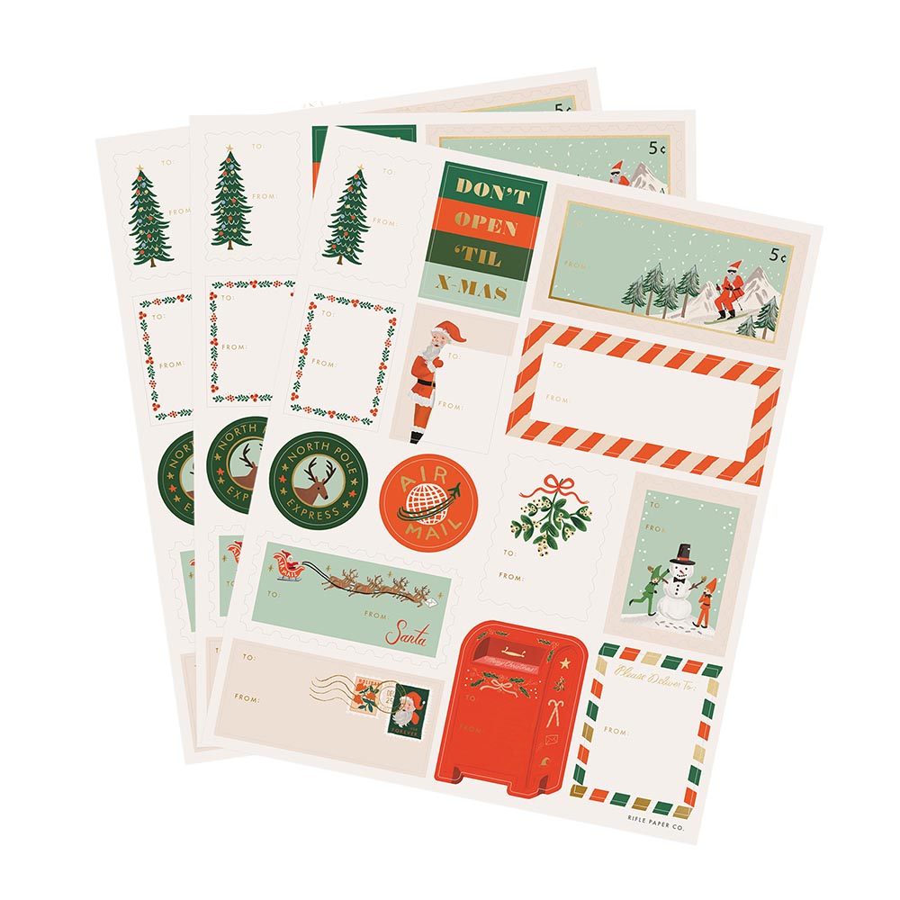 Set de 3 Hojas de Stickers de Navidad Santa's Workshop - Rifle Paper Co