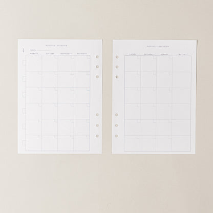 Recambio de papel reciclable con planificador mensual sin fechas para agenda