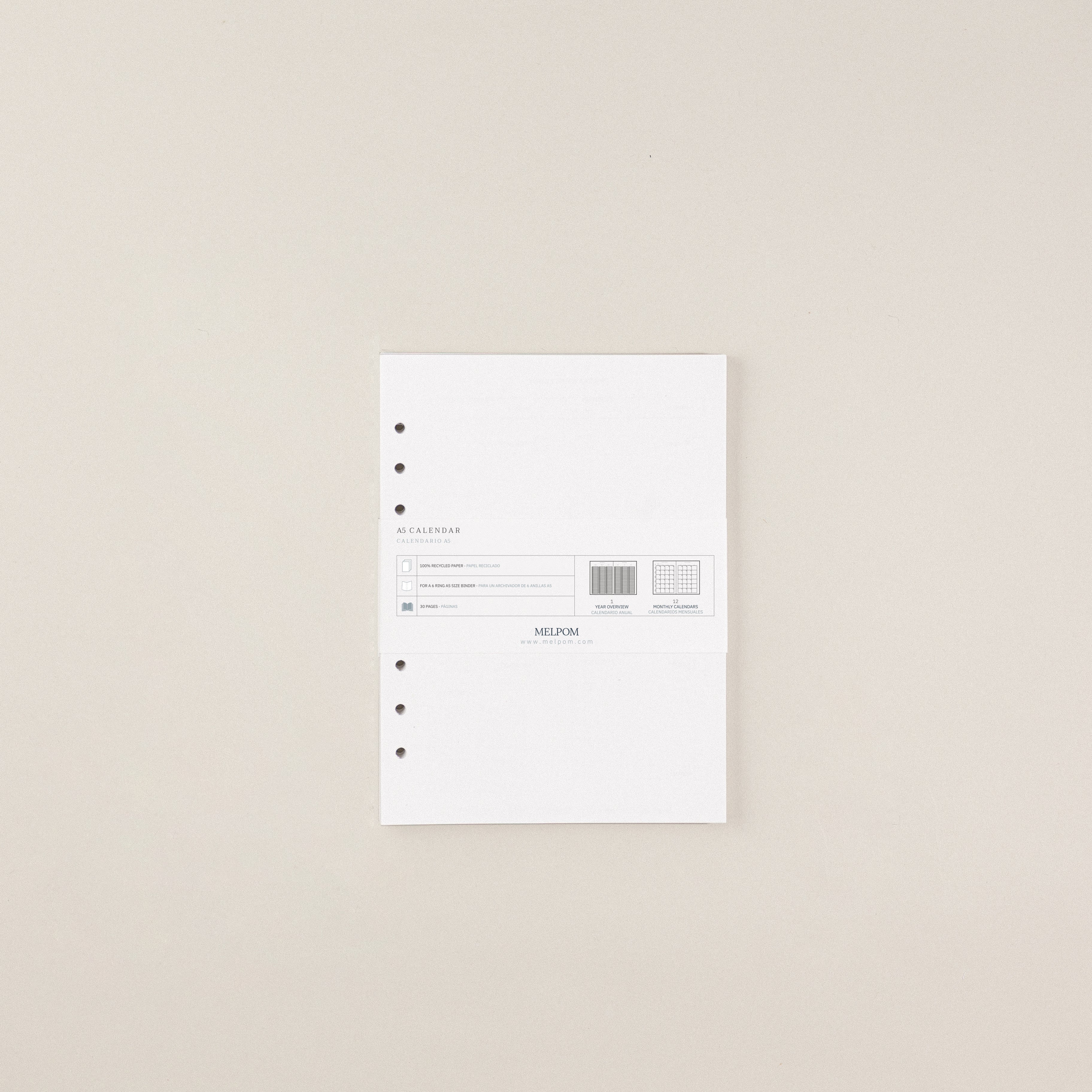 Recambio de papel reciclable con planificador mensual sin fechas pack